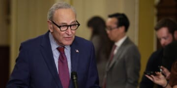 Senate Minority Leader Chuck Schumer speaks to the media following the weekly Senate policy luncheons at the U.S. Capitol on Jan. 13, 2026, in Washington, D.C.