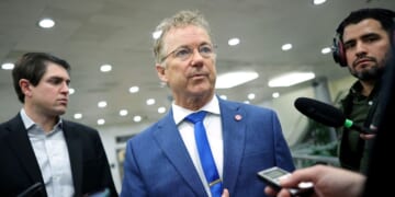 Sen. Rand Paul speaks to members of the media after the Senate voted on the Venezuela War Powers Resolution at the U.S. Capitol on Jan. 8, 2026, in Washington, D.C.