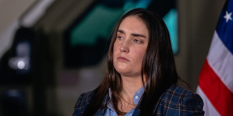 Immigration and Customs Enforcement Deputy Director Madison Sheahan speaks during a news conference with Homeland Security Secretary Kristi Noem about ongoing immigration enforcement efforts on Oct. 30, 2025, in Gary, Indiana.