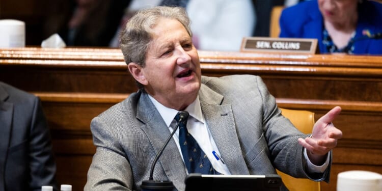 Sen. John Kennedy questions U.S. Attorney General Merrick Garland during a Senate Appropriations Subcommittee on Commerce, Justice, Science, and Related Agencies hearing to discuss the fiscal year 2023 budget of the Department of Justice at the Capitol in Washington, D.C., on April 26, 2022.