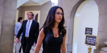 Rep. Lauren Boebert walks into the office of Speaker of the House Mike Johnson at the U.S. Capitol Building on July 2, 2025 in Washington, DC.