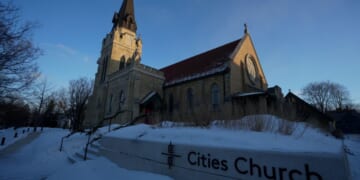 Cities Church where anti-ICE agitators disrupted and ended a church service via intimidation and protesting, causing several children present to cry in terror, in St. Paul, Minnesota, on Jan. 19, 2026.