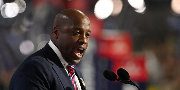 Rep Wesley Hunt, a Republican from Texas, speaks on stage during the first day of the Republican National Convention at the Fiserv Forum on July 15, 2024, in Milwaukee, Wisconsin.