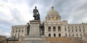 A makeshift memorial for DFL State Rep. Melissa Hortman and her husband Mark Hortman is seen at the Minnesota State Capitol building on June 16, 2025, in St. Paul, Minnesota.