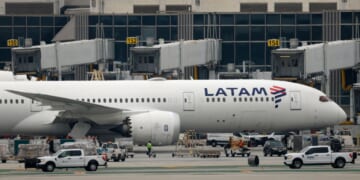 A LATAM Airlines Boeing 787 Dreamliner airplane taxis at Los Angeles International Airport on Jan. 2, 2025, in Los Angeles, California.