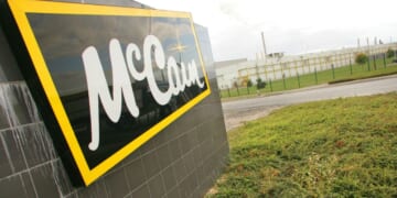 A view of the McCain logo outside the food company's factory in Matougues, northern France on Oct. 1, 2009.
