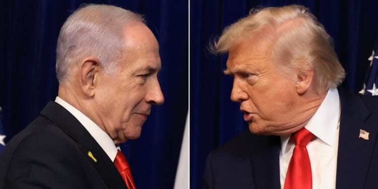 A phone call Wednesday between Israeli Prime Minister Benjamin Netanyahu, left, and President Donald Trump, right, reportedly averted a U.S. strike on Iran.