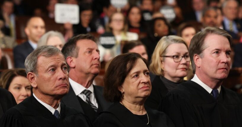 Chief Justice of the United States John Roberts, Justice Elena Kagan, and Justice Brett Kavanaugh attend President Donald Trump's address to a joint session of Congress at the U.S. Capitol on March 4, 2025, in Washington, D.C.