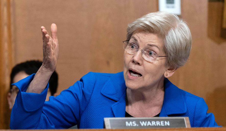 Sen. Elizabeth Warren, D-Mass., speaks during a Senate Finance Committee hearing on Capitol Hill in Washington, Thursday, June 12, 2025. (AP Photo/Jose Luis Magana, File)