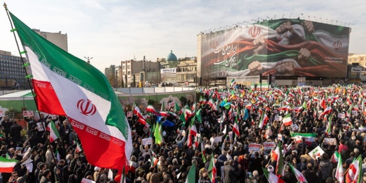 A crowd gathers Monday during what was described as a pro-government rally in Tehran, Iran.