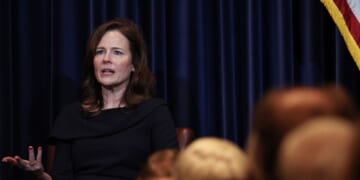 Supreme Court Justice Amy Coney Barrett speaks at the Reagan Library on Sept. 9, 2025, in Simi Valley, California.