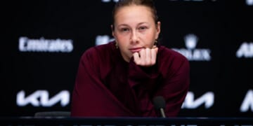 American tennis player Amanda Anisimova speaks at a news conference Saturday at the Australian Open in Melbourne.