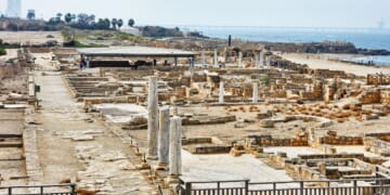 A view of the excavations of Herod's palace in Caesarea Maritima National Park.