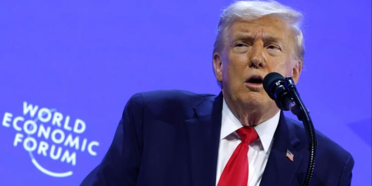 President Donald Trump gives a speech at the World Economic Forum Wednesday in Davos, Switzerland.