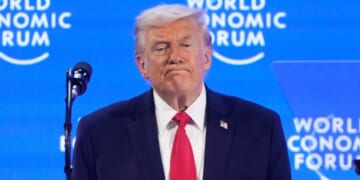 President Donald Trump watches the audience after his speech Wednesday during the Annual Meeting of the World Economic Forum in Davos, Switzerland.