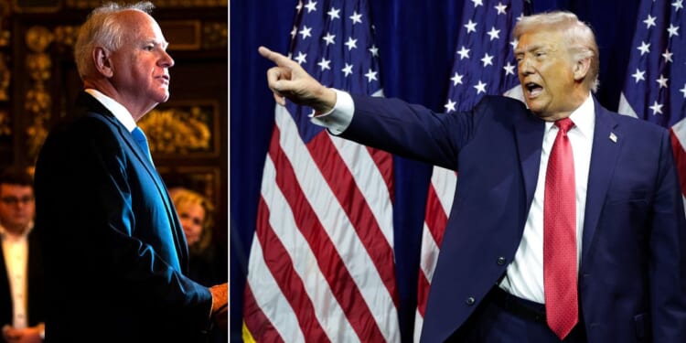 President Donald Trump, right, told followers in a social media post that Minnesota Democrats (including Gov. Tim Walz, left,) "love the unrest that anarchists and professional agitators are causing because it gets the spotlight off of the 19 Billion Dollars that was [stolen] by really bad and deranged people."