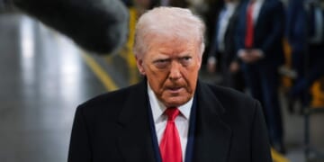 President Donald Trump tours an assembly line at Ford River Rouge Complex in Dearborn, Michigan, on Jan. 13, 2026.