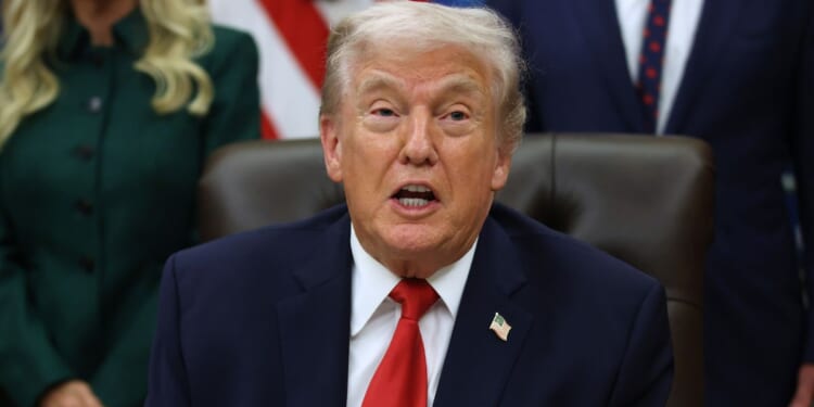 President Donald Trump addressed the issue of drug-boat strikes Thursday in the Oval Office of the White House in Washington, D.C.