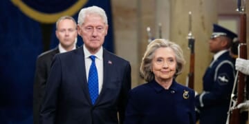Former President Bill Clinton and former Secretary of State Hillary Clinton arrive at the US Capitol in Washington, DC on Jan. 20, 2025.