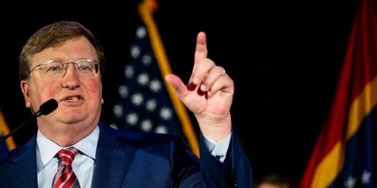 Mississippi Republican Gov. Tate Reeves speaks to supporters during an election night watch party at The Refuge Hotel & Conference Center on Nov. 7, 2023, in Flowood, Mississippi.