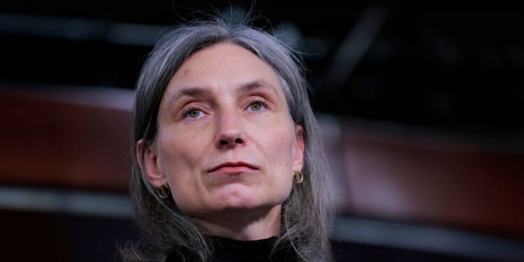Rep. Maxine Dexter listens to other members of the CPC at a news conference at the U.S. Capitol on Jan. 13, 2026, in Washington, D.C.