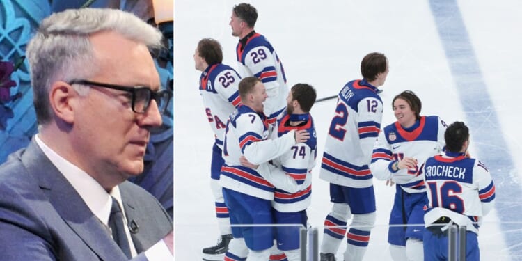 Former sports broadcaster Keith Olbermann, left, heaped scorn on the USA men's hockey team for accepting President Donald Trump's invitation.