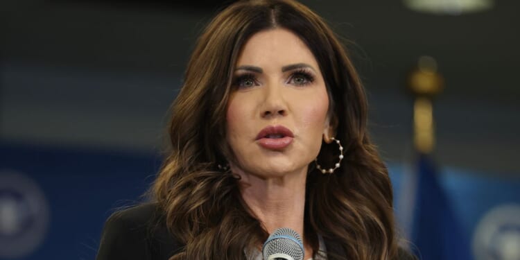 Secretary of Homeland Security Kristi Noem holds a news conference at Miami International Airport Saturday in Miami, Florida.