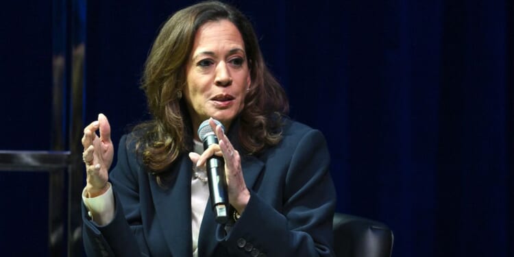 Former Vice President Kamala Harris speaks onstage during her "107 Days" book tour at Tabernacle on Oct. 8, 2025, in Atlanta, Georgia.