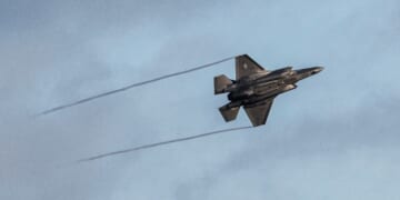 An F-35 fighter plane takes off from RAF Lakenheath on Jan. 7, 2026, in Mildenhall, England.