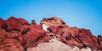 Large volcanic rock formations sit in Hormuz Island, Iran, on Nov. 8, 2023.