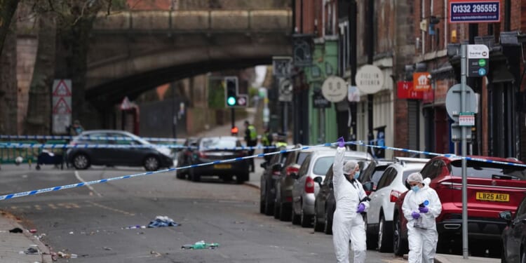 U.K. police arrest a man after a car hits pedestrians in the English city of Derby, injuring 7
