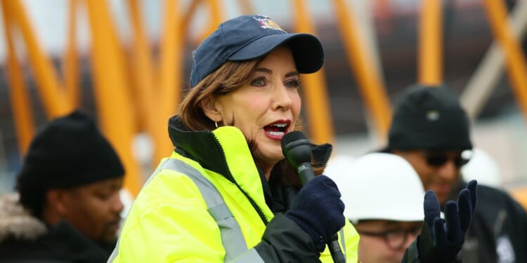New York Gov. Kathy Hochul speaks at the site of the Gateway Project Construction on Feb. 17, 2026, in New York City.