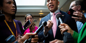 House Minority Leader Hakeem Jeffries (D-NY) speaks to the press on November 12, 2025.