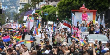 A Gay Pride Parade takes place on Hollywood Blvd. in Hollywood, California, on June 11, 2023.