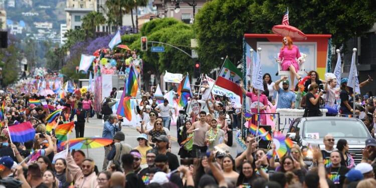 A Gay Pride Parade takes place on Hollywood Blvd. in Hollywood, California, on June 11, 2023.