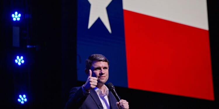Texas Senate candidate James Talarico, who won last week's Democratic primary, speaks at a campaign rally in Houston.
