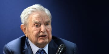 Hungarian-born U.S. investor and philanthropist George Soros answers to questions after delivering a speech on the sidelines of the World Economic Forum annual meeting in Davos on May 24, 2022.