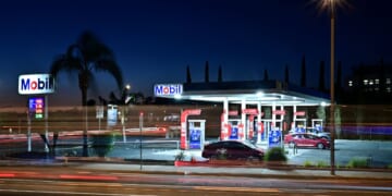 A Mobil gas station is seen in Los Angeles on Sept. 9, 2025.