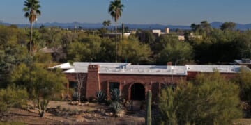 In an aerial view, the home of Nancy Guthrie is shown on March 2, 2026, in Tucson, Arizona.
