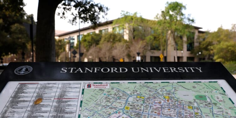A map is posted on California's Stanford University campus in a file photo dated March 28, 2025.