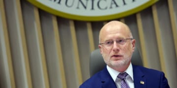 Chairman of the Federal Communications Commission Brendan Carr participates in a FCC meeting at the Federal Communications Commission headquarters on Feb. 18, 2026, in Washington, D.C.
