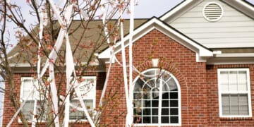 A suburban home is a victim of a teenage toilet papering prank.