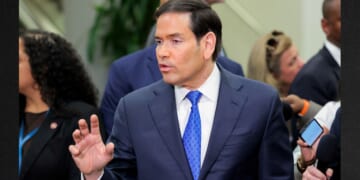 U.S. Secretary of State Marco Rubio speaks to the media Tuesday as Cabinet officials deliver Congressional briefings on Iran at the U.S. Capitol in Washington, D.C.