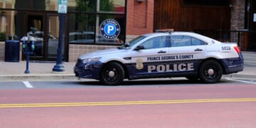 A police car parked on the street in St. George's County, Maryland.