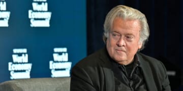 Steve Bannon speaks on stage during The Semafor 2025 World Economy Summit at Conrad Washington on April 23, 2025, in Washington, D.C.