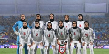 Islamic Republic of Iran players line up for a team photo prior to the AFC Women's Asian Cup Australia 2026 match between the Islamic Republic of Iran and Australia Matildas at Gold Coast Stadium on March 5, 2026, in Gold Coast, Australia.