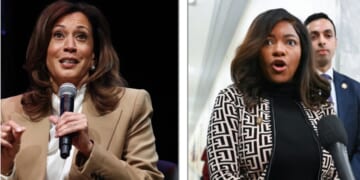 Former U.S. Vice President Kamala Harris, left; U.S. Rep. Jasmine Crockett, right.