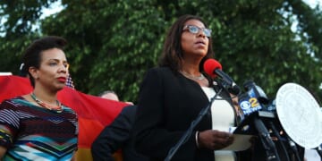 Leticia James speaks at a memorial gathering at Grand Army Plaza in New York City on June 14, 2016.