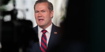 Mike Waltz standing across from a camera on White House grounds participating in an interview on May 1, 2025.