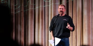 U.S. Senate candidate Graham Platner speaks at a town hall at the Leavitt Theater on Oct. 22, 2025, in Ogunquit, Maine.